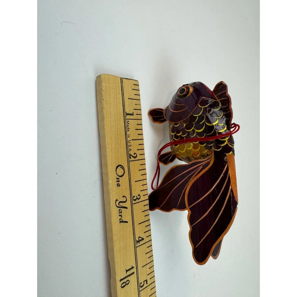 Vintage Chinese Folk Art Goldfish Lantern Purple Gold Straw Ornament Decor 4.5